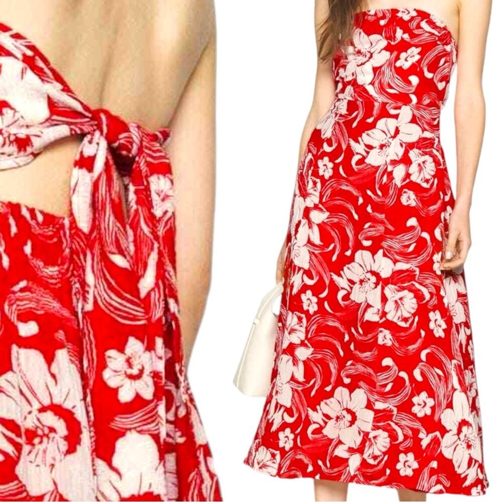 NWT Faithfull the Brand Maivi Floral Print Strapless Midi Dress Size 4
